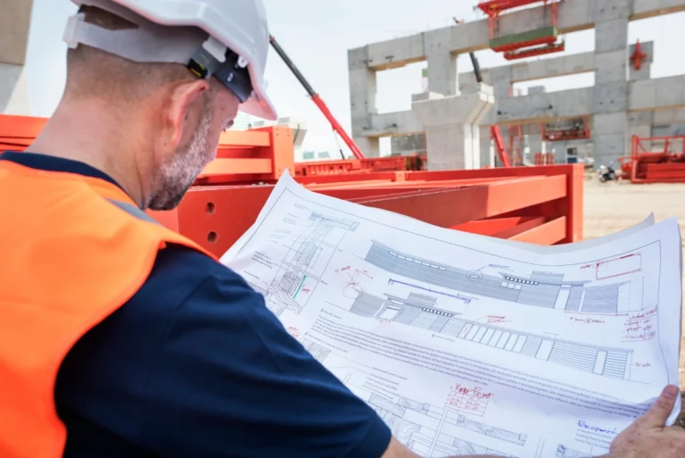 Um engenheiro analisa um projeto de infraestrutura na cidade.